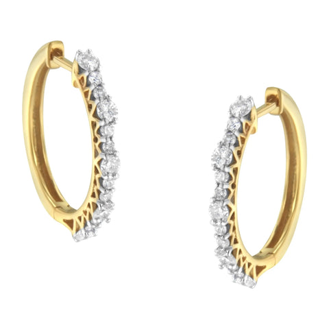 Yellow Gold Plated Sterling Silver Diamond Hoop Earrings (1 cttw, J-K Color, I2-I3 Clarity)