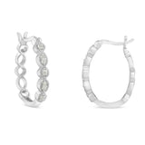 .925 Sterling Silver 1/6 cttw Diamond Milgrain Hoop Earring (I-J Color, I3 Clarity)