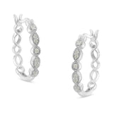 .925 Sterling Silver 1/6 cttw Diamond Milgrain Hoop Earring (I-J Color, I3 Clarity)