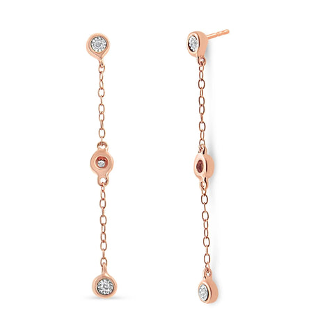 10K Rose Gold Plated .925 Sterling Silver 1/15 Cttw Diamond Dangle Earring (I-J Color, I3-Promo Clarity)