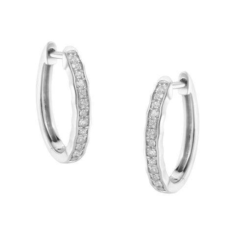 .925 Sterling Silver 1/4 Cttw Inlaid Diamond Curved Edge Hoop Earrings (I-J Color, I3 Clarity)