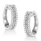 .925 Sterling Silver 1/2 Cttw Diamond Double Row Leverback Hoop Earring (I-J Color, I3 Clarity)