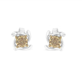 Two-Toned Sterling-Silver Diamond Stud Earring (0.10 cttw, Champagne Color, I2-I3 Clarity)