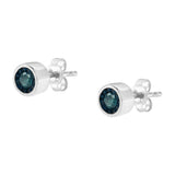 .925 Sterling Silver 1/5 Cttw Round Brilliant-Cut Blue Diamond Miracle-Set Stud Earrings (Fancy Color-Enhanced, I2-I3 Clarity)