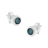 .925 Sterling Silver 1/5 Cttw Round Brilliant-Cut Blue Diamond Bezel-Set Stud Earrings (Fancy Color-Enhanced, I2-I3 Clarity)