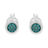 .925 Sterling Silver 1/5 Cttw Round Brilliant-Cut Blue Diamond Bezel-Set Stud Earrings (Fancy Color-Enhanced, I2-I3 Clarity)