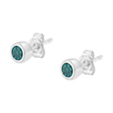 .925 Sterling Silver 1/5 Cttw Round Brilliant-Cut Blue Diamond Bezel-Set Stud Earrings (Fancy Color-Enhanced, I2-I3 Clarity)