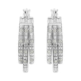 .925 Sterling Silver 1/4 Cttw Diamond and Alternating Beaded Triple Hoop Earring (I-J Color, I3 Clarity)