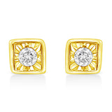 10K Yellow Gold Plated .925 Sterling Silver 1/10 Cttw Miracle-Set Diamond Stud Earrings - Choice of Shapes