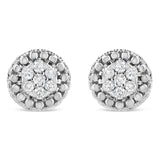 .925 Sterling Silver 1/3 Cttw 7 Stone Pave Set Diamond Beaded Stud Earrings (I-J Color, I2-I3 Clarity)