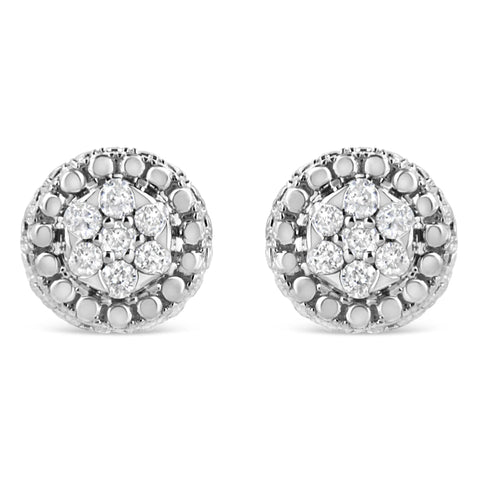 .925 Sterling Silver 1/3 Cttw 7 Stone Pave Set Diamond Beaded Stud Earrings (I-J Color, I2-I3 Clarity)