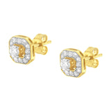 2 Micron 10KT Yellow Gold Plated Sterling Silver Diamond Square Stud Earrings (1/2 cttw, J-K Color, I2-3 Clarity)