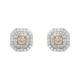 2 Micron 10KT Yellow Gold Plated Sterling Silver Diamond Square Stud Earrings (1 cttw, J-K Color, I2-I3 Clarity)