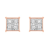 Rose Gold Plated Sterling Silver Diamond Composite Stud Earrings (3/4 cttw, J-K Color, I1-I2 Clarity)