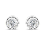 .925 Sterling Silver 3/8 Cttw Solitaire Diamond Miracle Set Stud Earrings (J-K Color, I3 Clarity)