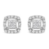 .925 Sterling Silver 1/2 Cttw Round and Princess-Cut Diamond Stud Earrings (I-J Color, I1-I2 Clarity)