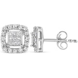 .925 Sterling Silver 1/2 Cttw Round and Princess-Cut Diamond Stud Earrings (I-J Color, I1-I2 Clarity)