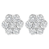 Sterling Silver 2 cttw Floral Composite 7 Stone Diamond Stud Earring (I-J, I1-I2)