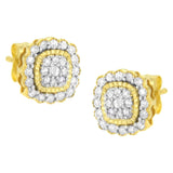 10K Yellow Gold Plated .925 Sterling Silver 1/2 cttw Round-Cut Diamond Halo Sunburst Stud Earrings (I-J Color, I2-I3 Clarity)