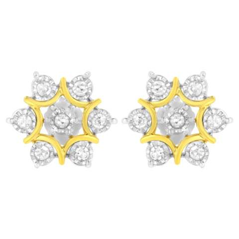 10K Yellow Gold Plated .925 Sterling Silver 1/4 Cttw Miracle Set Round-Cut Diamond Floral Earring (I-J Color, I2-I3 Clarity)