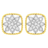 10K Yellow Gold Plated .925 Sterling Silver 1/4 cttw Diamond "Flower in a Box" Stud Earrings (I-J Color, I2-I3 Clarity)