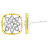 10K Yellow Gold Plated .925 Sterling Silver 1/4 cttw Diamond "Flower in a Box" Stud Earrings (I-J Color, I2-I3 Clarity)