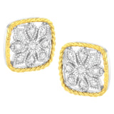 10K Yellow Gold Plated .925 Sterling Silver 1/4 cttw Diamond "Flower in a Box" Stud Earrings (I-J Color, I2-I3 Clarity)