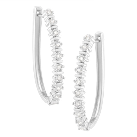 .925 Sterling Silver 1/4 cttw Miracle-Set Round-Cut Diamond Hoop Earring (I-J Color, I2-I3 Clarity)