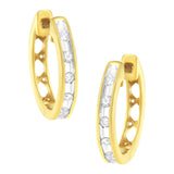 10K Yellow Gold Plated .925 Sterling Silver Channel Set Round-Cut Diamond Accent Classic Hoop Earrings (I-J Color, I1-I2 Clarity)