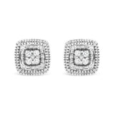 .925 Sterling Silver 1/10 Cttw Prong-Set Round Cut Diamond Square Shape with Milgrain Halo Stud Earrings (I-J Color, I2-I3 Clarity)