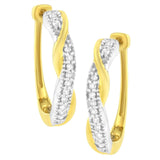 10K Yellow and White Gold Plated .925 Sterling Silver 1/4 cttw Pave Set Round-Cut Diamond Swirling Hoop Earring (I-J Color, I2-I3 Clarity)