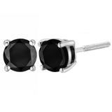 .925 Sterling Silver Round Brilliant-Cut Black Diamond Bezel-Set Stud Earrings with Screw Backs (Fancy Color-Enhanced, I2-I3 Clarity)