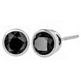 .925 Sterling Silver Round Brilliant-Cut Black Diamond Bezel-Set Stud Earrings with Screw Backs (Fancy Color-Enhanced, I2-I3 Clarity)