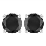 .925 Sterling Silver Round Brilliant-Cut Black Diamond Classic 4-Prong Stud Earrings with Screw Backs (Fancy Color-Enhanced, I2-I3 Clarity)