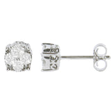 .925 Sterling Silver 1/2 cttw Prong Set Round-Cut Diamond Cluster Stud Earring (I-J Color, I2-I3 Clarity)