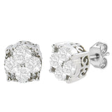 .925 Sterling Silver 1/2 Cttw Cttw Prong Set Lab Grown Round Diamond Cluster Stud Earring (F-G Color, SI1-SI2 Clarity)