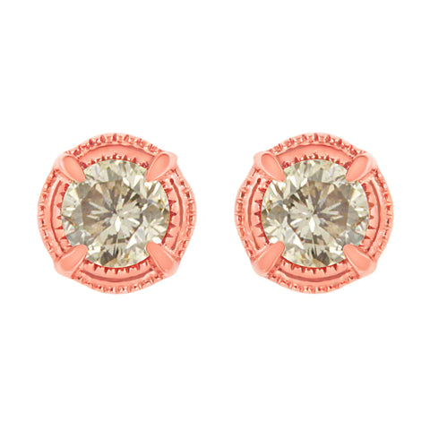 .925 Sterling Silver Round Brilliant Cut Diamond Solitaire Milgrain Stud Earrings - Pack Of: 1