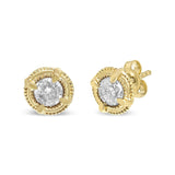 .925 Sterling Silver Round Brilliant Cut Diamond Solitaire Milgrain Stud Earrings - Pack Of: 1