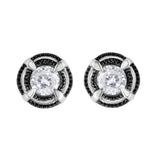 Black Rhodium Plated .925 Sterling Silver Round Diamond Double Halo 4-Prong Solitaire Milgrain Stud Earrings - Pack Of: 1