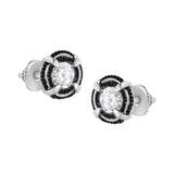 Black Rhodium Plated .925 Sterling Silver Round Diamond Double Halo 4-Prong Solitaire Milgrain Stud Earrings - Pack Of: 1