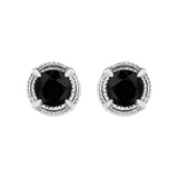 .925 Sterling Silver Treated Colored Diamond Modern 4-Prong Solitaire Milgrain Stud Earrings - Pack Of: 1