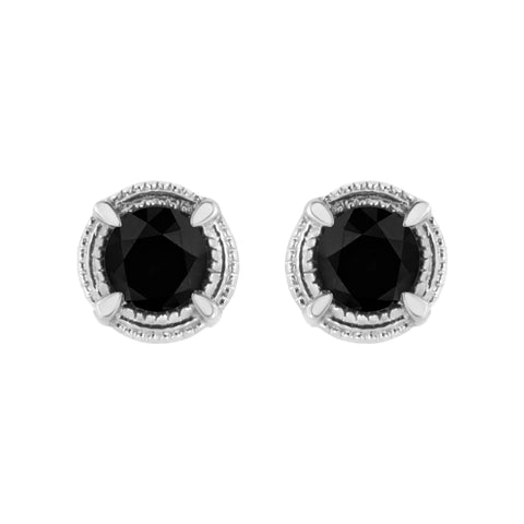 .925 Sterling Silver Treated Colored Diamond Modern 4-Prong Solitaire Milgrain Stud Earrings - Pack Of: 1