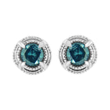 .925 Sterling Silver Treated Colored Diamond Modern 4-Prong Solitaire Milgrain Stud Earrings - Pack Of: 1