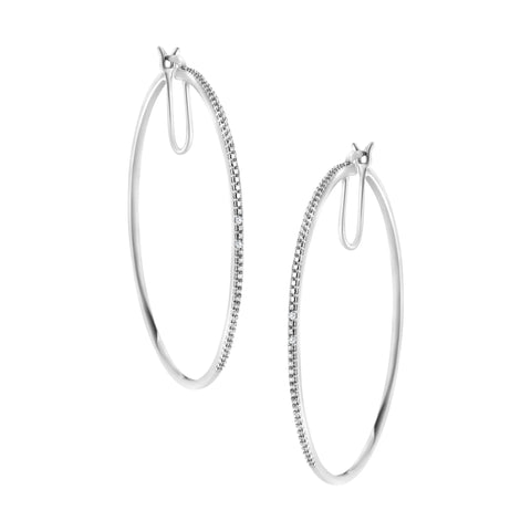 .925 Sterling Silver Diamond Accent Medium Sized Hoops Earrings (I-J Color, I2-I3 Clarity)