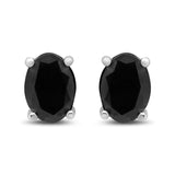 .925 Sterling Silver Prong Set Treated Black Oval Diamond Stud Earring (Black Color, I2-I3 Clarity)