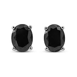 .925 Sterling Silver Prong Set Treated Black Oval Diamond Stud Earring (Black Color, I2-I3 Clarity)