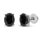 .925 Sterling Silver Prong Set Treated Black Oval Diamond Stud Earring (Black Color, I2-I3 Clarity)