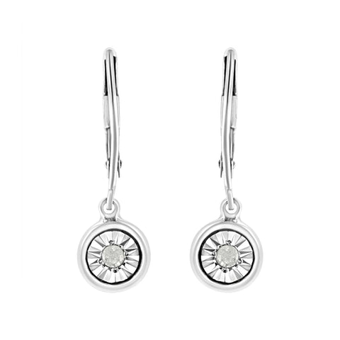 .925 Sterling Silver 1/10 Cttw Bezel-Set Round-Cut Diamond Accent Dangle Earring (I-J Color, I3 Clarity)