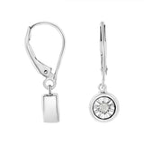 .925 Sterling Silver 1/10 Cttw Bezel-Set Round-Cut Diamond Accent Dangle Earring (I-J Color, I3 Clarity)