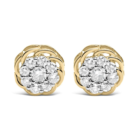 10K Yellow Gold Plated .925 Sterling Silver 1/2 Cttw Diamond Cluster Stud Earrings (J-K Color, I2-I3 Clarity)